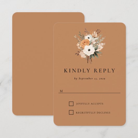 Boho Bloemen Westerse Huwelijksreactiekaart RSVP Kaartje (Voorkant / Achterkant)