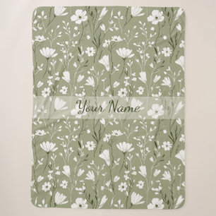 Boho bloemen wilde bloemen salie groen gepersonali sherpa deken