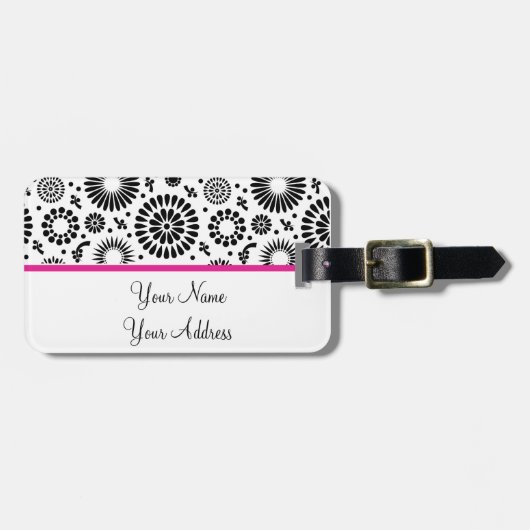 Boho bloemen Zwart en wit vector bloempatroon Bagagelabel (Voorkant horizontaal)