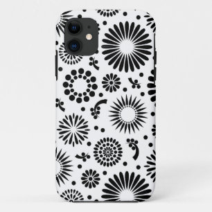 Boho bloemen Zwart en wit vector bloempatroon iPhone 11 Hoesje