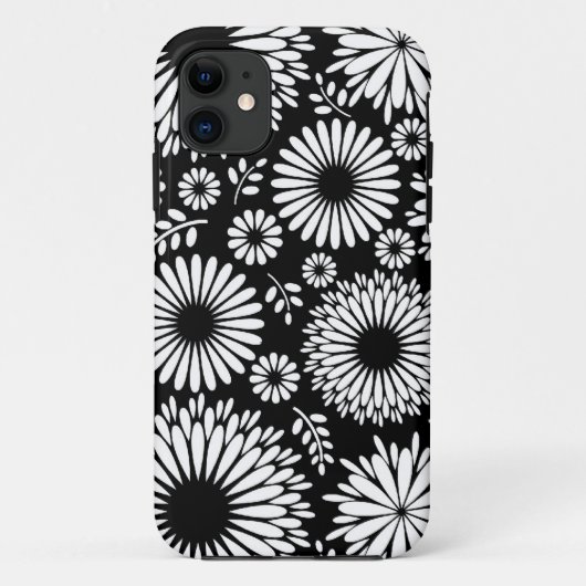 Boho bloemen Zwart en wit vector bloempatroon Case-Mate iPhone Case (Achterkant)