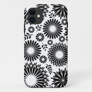 Boho bloemen Zwart en wit vector bloempatroon iPhone 11 Hoesje