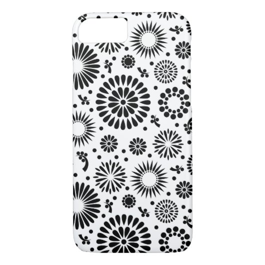 Boho bloemen Zwart en wit vector bloempatroon Case-Mate iPhone Case (Achterkant)