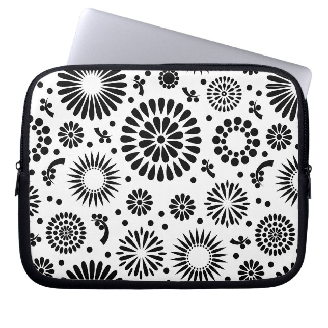 Boho bloemen Zwart en wit vector bloempatroon Laptop Sleeve (Voorkant)
