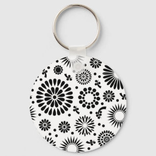 Boho bloemen Zwart en wit vector bloempatroon Sleutelhanger