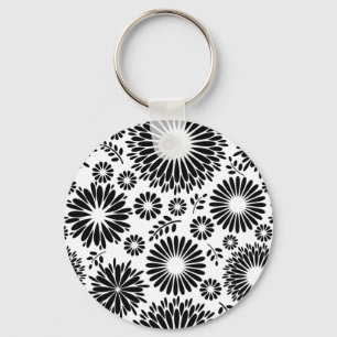 Boho bloemen Zwart en wit vector bloempatroon Sleutelhanger