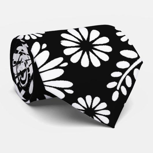 Boho bloemen Zwart en wit vector bloempatroon Stropdas (Opgerold)