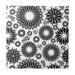 Boho bloemen Zwart en wit vector bloempatroon Tegeltje