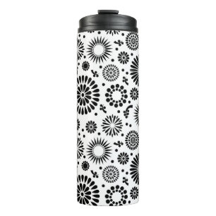 Boho bloemen Zwart en wit vector bloempatroon Thermosbeker