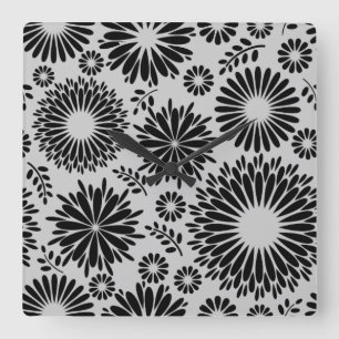Boho bloemen Zwart en wit vector bloempatroon Vierkante Klok