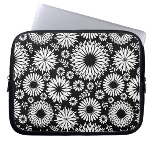 Boho bloemen Zwart-wit vector bloempatroon Laptop Sleeve
