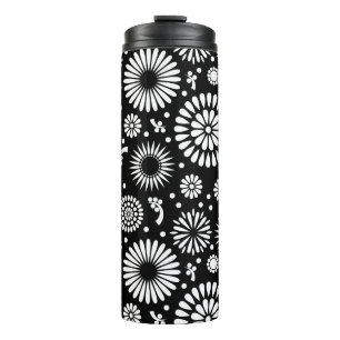 Boho bloemen Zwart-wit vector bloempatroon Thermosbeker