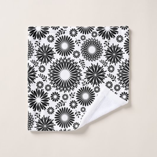 Boho bloemen Zwart-wit vectorbloempatroon Bad Handdoek (Wasdoekje)