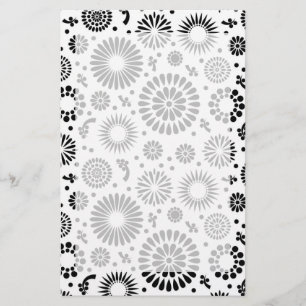 Boho bloemen Zwart-wit vectorbloempatroon Briefpapier