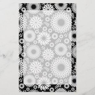 Boho bloemen Zwart-wit vectorbloempatroon Briefpapier