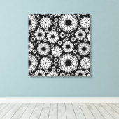 Boho bloemen Zwart-wit vectorbloempatroon Canvas Afdruk (Insitu (Houten vloer))