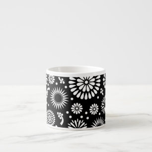 Boho bloemen Zwart-wit vectorbloempatroon Espresso Kop