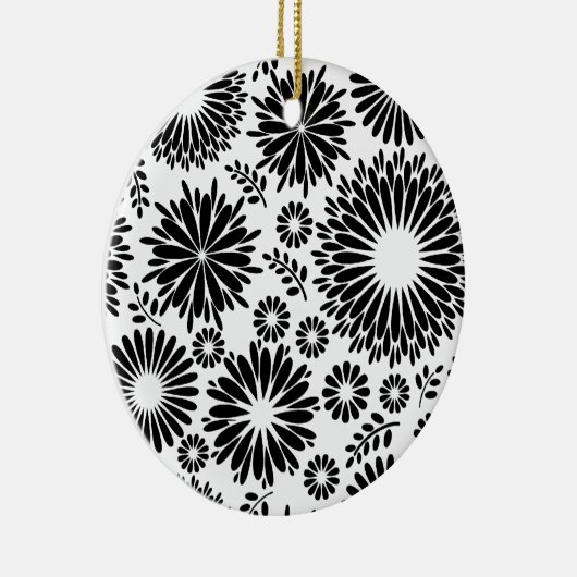 Boho bloemen Zwart-wit vectorbloempatroon Keramisch Ornament (Rechts)