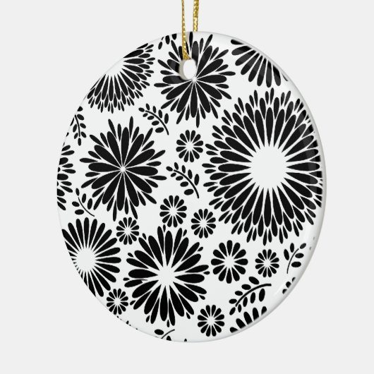 Boho bloemen Zwart-wit vectorbloempatroon Keramisch Ornament (Links)