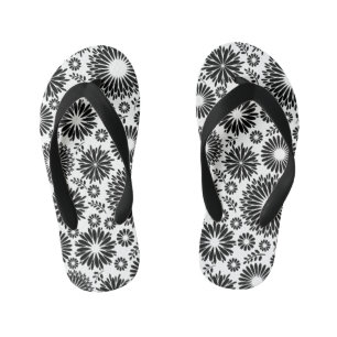 Boho bloemen Zwart-wit vectorbloempatroon Kinder Teenslippers
