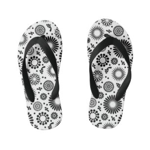 Boho bloemen Zwart-wit vectorbloempatroon Kinder Teenslippers