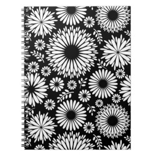Boho bloemen Zwart-wit vectorbloempatroon Notitieboek