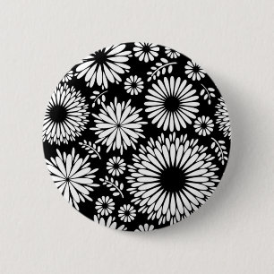 Boho bloemen Zwart-wit vectorbloempatroon Ronde Button 5,7 Cm