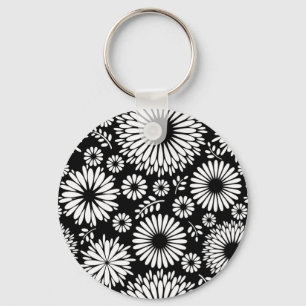Boho bloemen Zwart-wit vectorbloempatroon Sleutelhanger