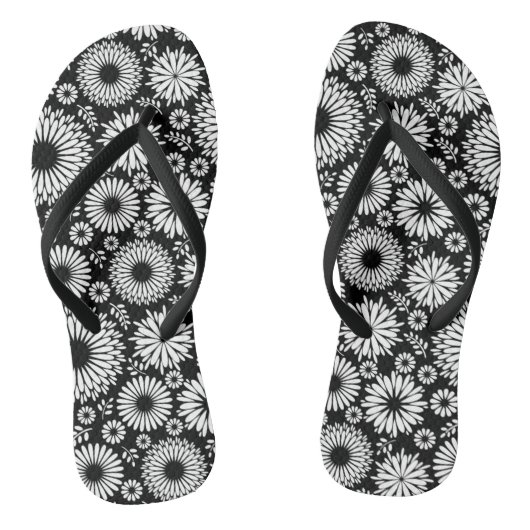 Boho bloemen Zwart-wit vectorbloempatroon Teenslippers (Voetbed)