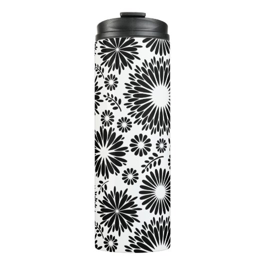 Boho bloemen Zwart-wit vectorbloempatroon Thermosbeker (Voorkant)