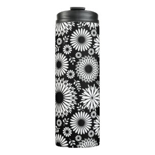 Boho bloemen Zwart-wit vectorbloempatroon Thermosbeker