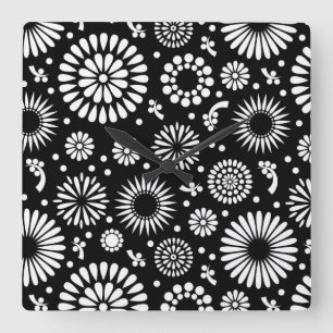 Boho bloemen Zwart-wit vectorbloempatroon Vierkante Klok