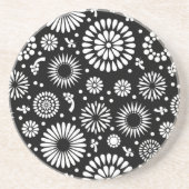 Boho bloemen Zwart-wit vectorbloempatroon Zandsteen Onderzetter (Voorkant)
