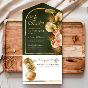 Boho Bloemenboog Gedroogde Palm Lichtgroene Baby S All In One Uitnodiging