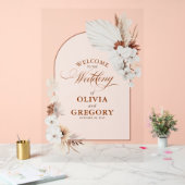 Boho Bloemenboog Trouw Welkom Acryl Bord (Huwelijk)