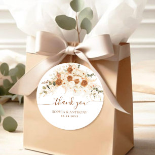 Boho Bloemenbruiloft Dank u Ronde Sticker