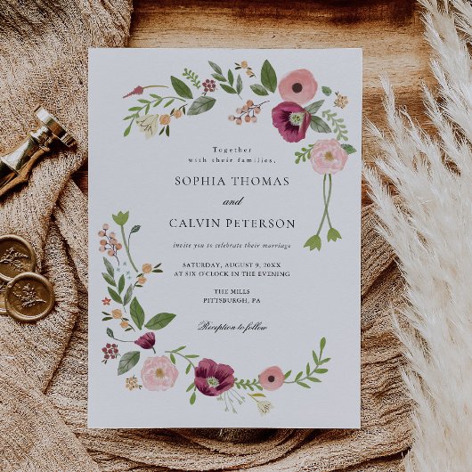 Boho bloemenbruiloft Kaart