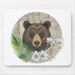 Boho bloemende beer op vintage papier muismat