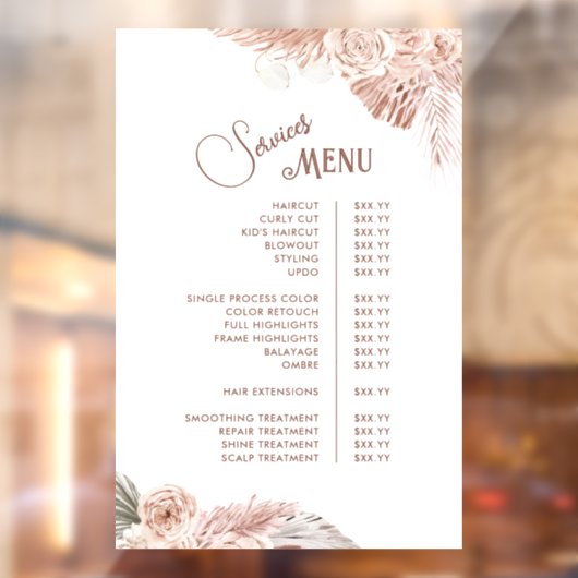 Boho Bloemendienst Menu Raamsticker (Vel 2)