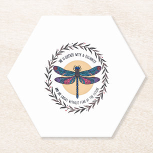 Boho Bloemendragonfly Zij Is Bekleed Met Kracht Kartonnen Onderzetters