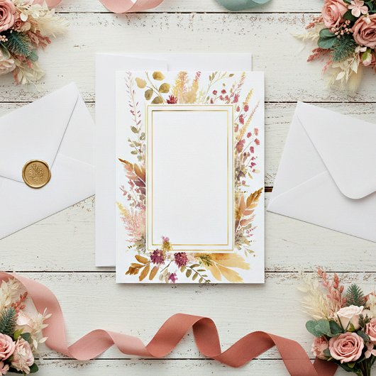 Boho bloemenframe blanco bruiloft kaart
