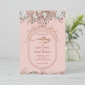 Boho bloemengoud roos bruiloft folie uitnodiging (Staand Voorkant)