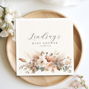 Boho bloemengras Roos Beige Baby Shower Servet