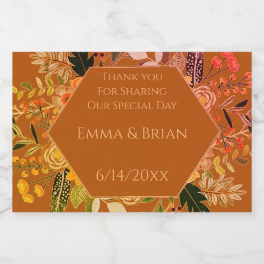 Boho bloemenherfstlabel sparkling wijnetiket (Enkel label)