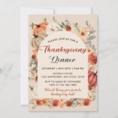 Boho bloemenkleuren pompoen thanksgiving diner kaart (Voorkant)