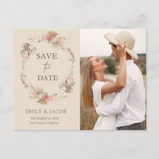 Boho bloemenkrans Save the date Briefkaart