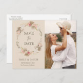 Boho bloemenkrans Save the date Briefkaart (Voorkant / Achterkant)