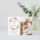 Boho bloemenkrans Save the date Briefkaart (Staand voorkant)