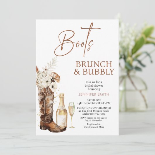 Boho Bloemenlaarzen Bruiloft Brunch Bruisende Brui Kaart (Staand voorkant)