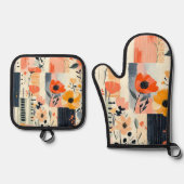 Boho Bloemenlappendeken Ovenwant & Pannenlap Set (Voorkant)